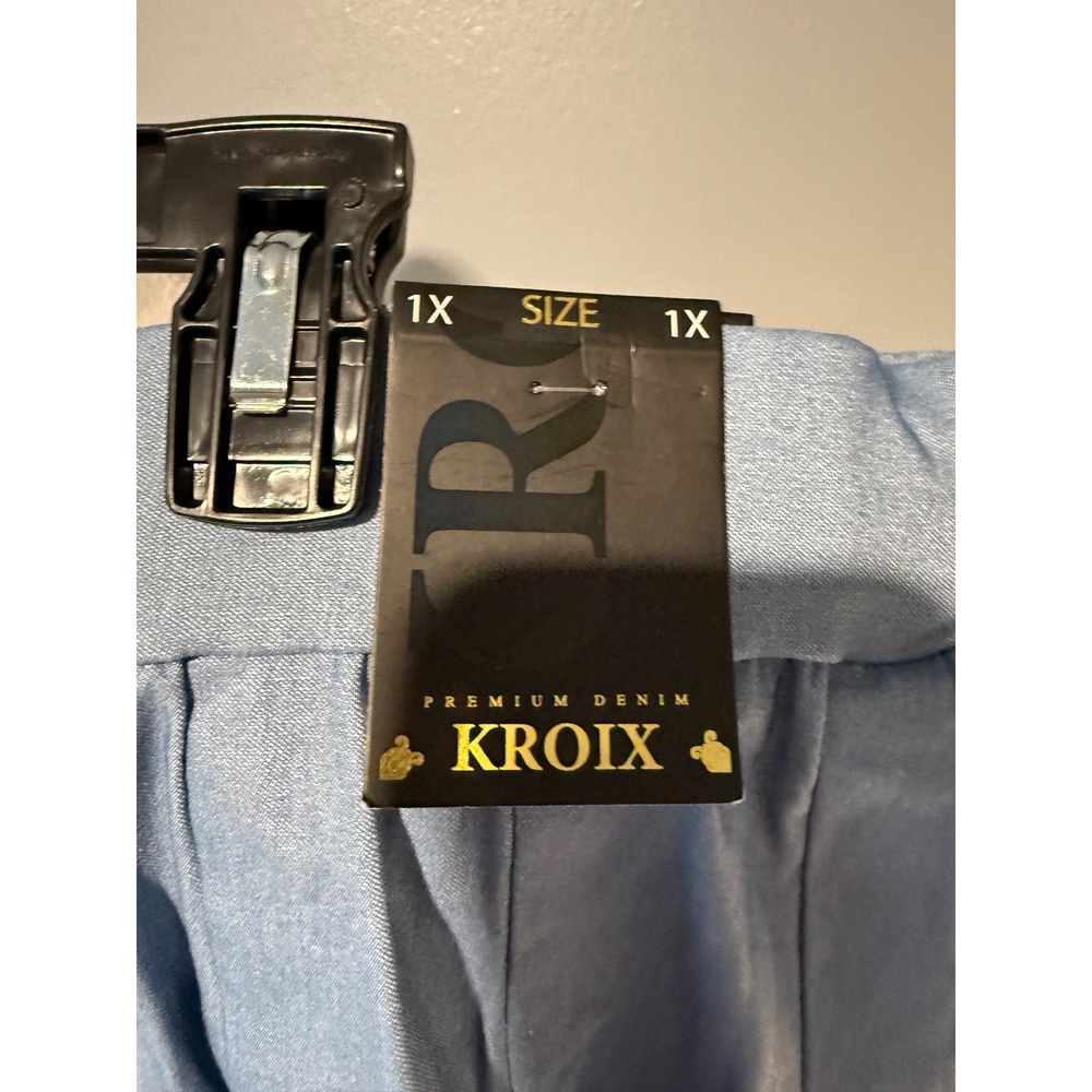 Kroix Premium Denim Light Wash Blue Pleated Mini Skater Skirt Womens 1X NWT - Picture 5 of 10